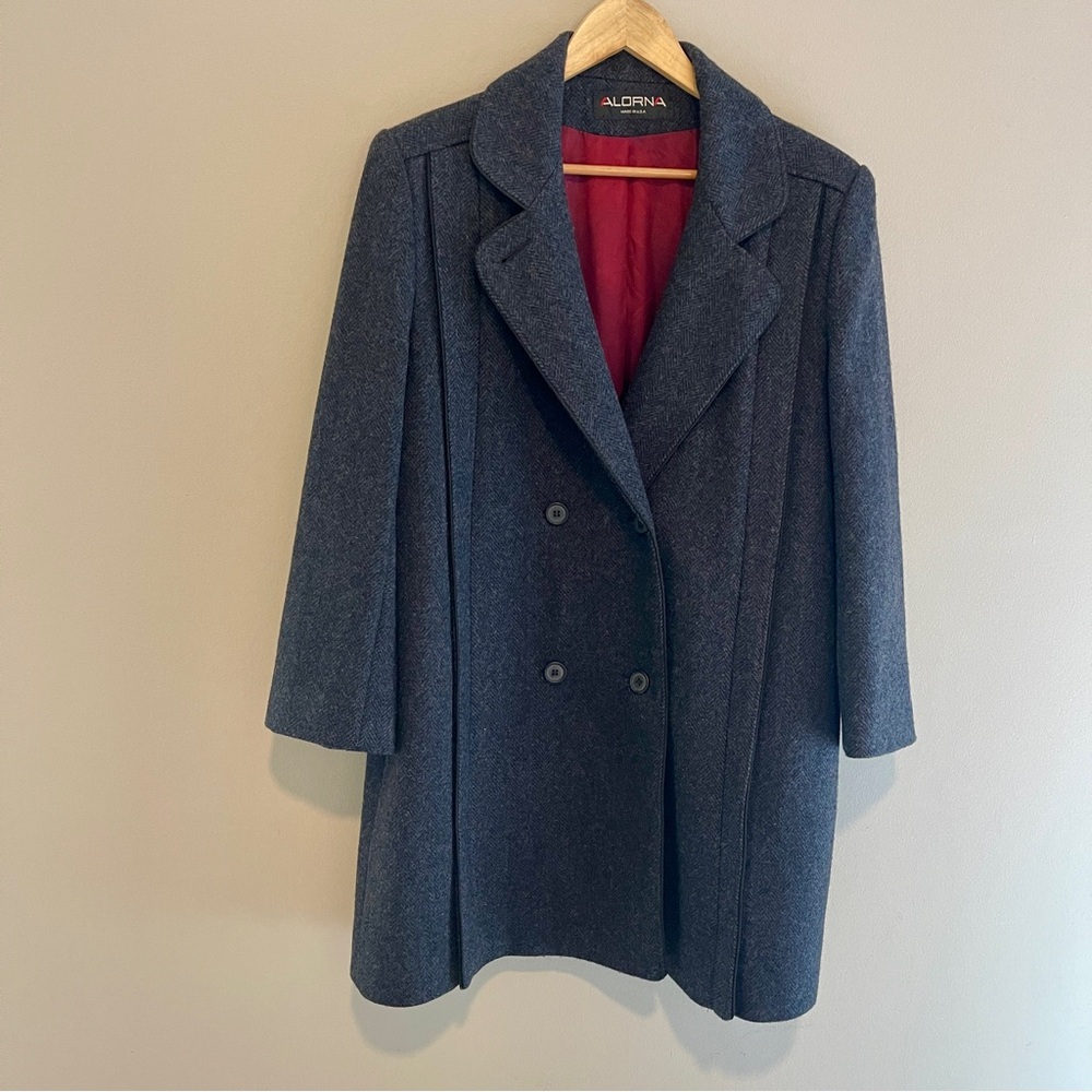 Alorna Charcoal Gray Wool Double-Breasted Coat Vintage Medium-Large Made in USA